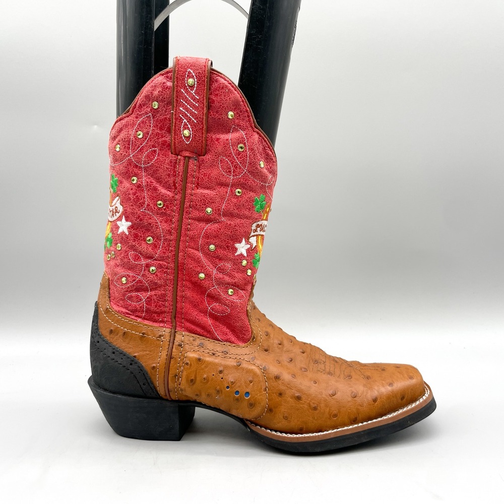 Tony Lama Womens 6.5 B Lucky Star Western Cowgirl Boots Red Cognac Leather Boho